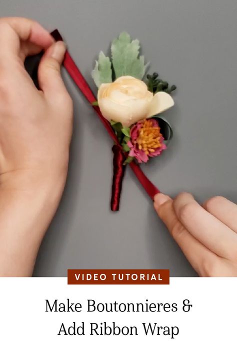 How To Diy Boutonniere, How To Boutonniere, No Flower Boutonniere, Boutineer Ideas Fake Flowers, How To Make A Corsage And Boutonniere, Different Boutonniere Ideas, Boutonniere Ideas Prom, Silk Flower Wrist Corsage Diy, Diy Button Holes Wedding