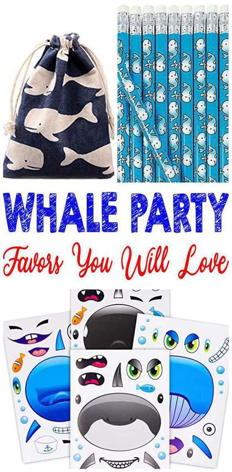 Whale Party Theme, Whale Theme Birthday Party, Ocean Themed Party Favors, Whale Birthday Party, Whale Birthday Parties, Nautical Favors, Baby Beluga, Whale Party, Birthday Party Goodie Bags