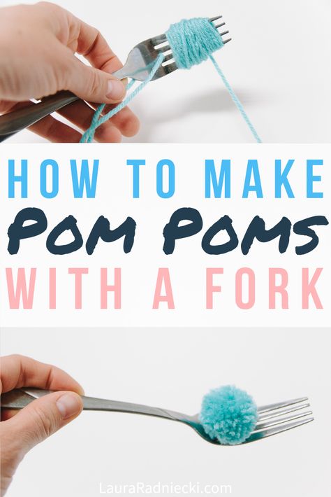 How to Make a Pom Pom with a Fork | Pom Pom Fork Method Tutorial Yarn Crafts Easy, Diy Yarn Pom Pom, Diy Easy Craft Ideas, Handprint And Footprint Crafts, Diy Pom Pom Rug, Crafts Diy Easy, Make Pom Poms, Pompon Diy, Yarn Pom Poms