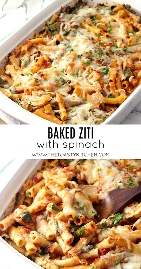 Pasta Baked Ziti, Spinach Baked Ziti, Casserole With Spinach, Baked Ziti With Ricotta, Meatless Pasta, Pasta Casserole Recipes, Spinach Bake, Ziti Recipe, Ziti Pasta