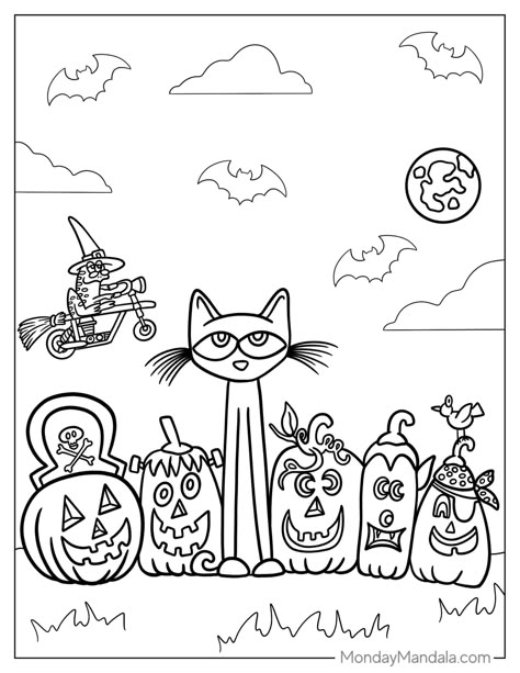 22 Pete The Cat Coloring Pages (Free PDF Printables) Halloween Pete The Cat, Pete The Cat Worksheets Free Printable, Pete The Cat Five Little Pumpkins Craft, Pete The Cat Halloween Craft, Pete The Cat 5 Little Pumpkins Activity, Pete The Cat Coloring Page Free, Halloween Kid Coloring Pages, Free Color Sheets Printables, October Coloring Sheet