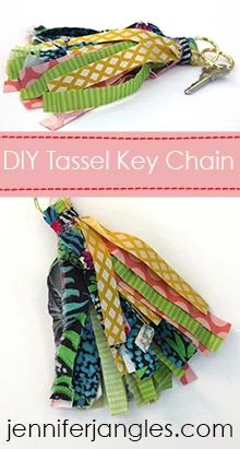 How To Make A Key Chain Out Of Yarn, Fabric Keychain Diy, Diy Bag Tags, Jennifer Jangles, Tassel Keychain Diy, Gems Crafts, Shabby Chic Embellishments, Purse Charms Diy, Paperclip Crafts