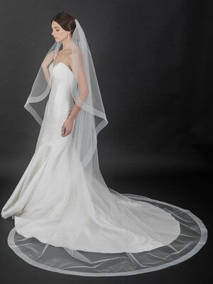 V7552C — Bel Aire Bridal Ivory Bridal Veil, Ivory Wedding Veils, White Off Shoulder Dress, Plain Wedding Dress, Cathedral Length Veil, Chapel Veil, Wedding Bridal Veils, Sleek Dress, Long Veil