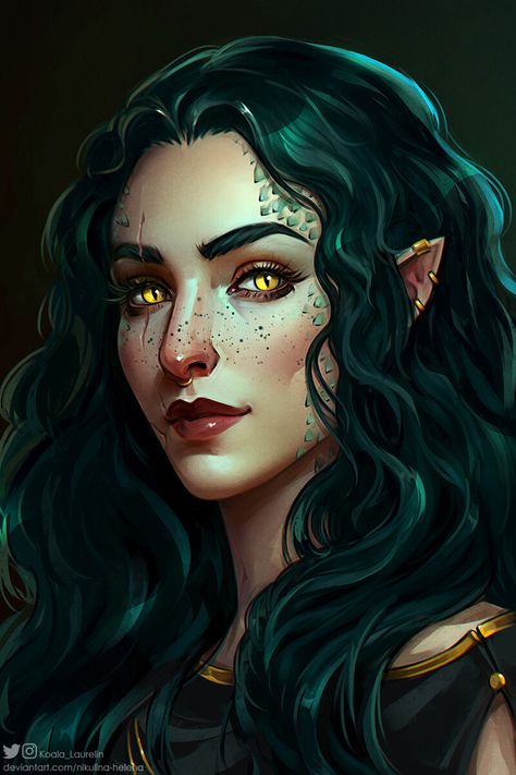 Dragon Sorcerer Female, Unique Dnd Characters, Half Elf Sorcerer Female, Draconic Sorcerer Dnd, Yuan-ti Pureblood Female, Yuan Ti Pureblood, Cleric Dnd, Dnd Cleric, Dnd Tiefling