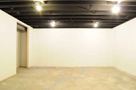 How to Paint an Exposed Basement Ceiling Black - Building Bluebird Basement Ceiling Black, Install Can Lights, Exposed Basement Ceiling, Basement Ceiling Painted, Basement Decoration, Easy Diy Home Projects, Dream Basement, Basement Remodel Diy, Houses Design