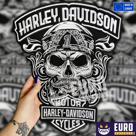 Harley Skull, Moto Wear, Skull Bandana, Custom Patch, Skull Patch, Patch Embroidery, Custom Patches, Embroidery Patch, Back Patch