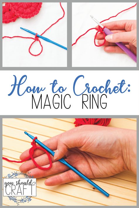 Learn how to #crochet in the round with the magic ring. This step-by-step photo and video tutorial via @YouShouldCraft will show you how! Magic Ring Crochet Tutorial, Magic Circle Crochet, Magic Ring Crochet, Ring Crochet, Crochet Scrubbies, Easy Magic, Crochet Rings, Stitch Tutorial, Learn How To Crochet