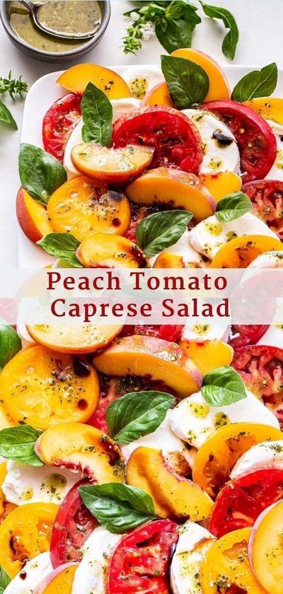 Peach Caprese Salad, Tomato Caprese Salad, Peach Caprese, Salad Caprese, Pesto Vinaigrette, Ensalada Caprese, Tomato Caprese, Lemon Pesto, Caprese Salad Recipe