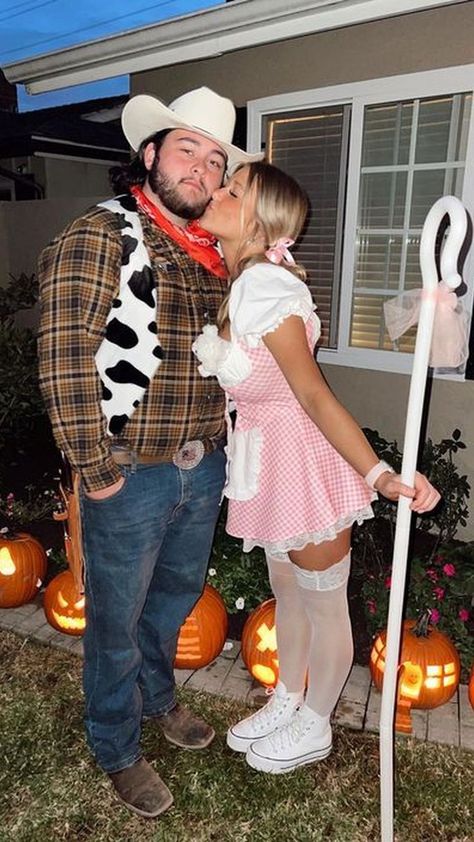 Cute College Halloween Costumes Couples, Matching Cowboy And Cowgirl Outfits, Ginger Boyfriend Halloween Costume, Interacial Couple Halloween Costumes, Gardener And Flower Costume Couple, Bo Peep And Woody Costume Couple, Western Couples Costume, Couples Costumes Blonde, Hollaween Customs For Couples