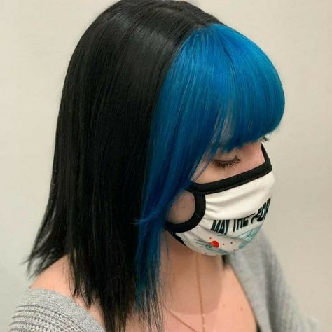 Colored Fringe Hair, Dyed Fringe Only, Colored Bangs Only Fringes, Blue Fringe Hair, Colored Bangs Black Hair, Hair Dye Ideas Bangs, Blue Bangs Hair, Colored Bangs Only, Front Bangs Dyed