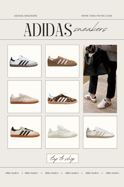 Showing a variety of neutral Adidas Sneakers...both in sambas and spezials. Everyday Chic Outfits, Sambas Adidas Women Outfit, Adidas Samba Outfit, Leopard Sneakers, Samba Outfit, New Balance Outfit, Nude Shoes, Adidas Outfit, Everyday Shoes