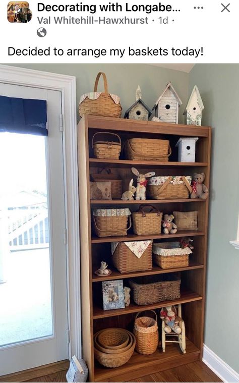 Basket Decor Ideas, Basket Shelf, Longaberger Baskets, Basket Decor, Wooden Basket, Closet Decor, Diy Wood Signs, Basket Shelves, Makeover Ideas