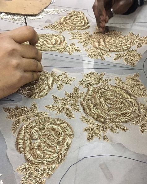 Instagram photo by Nivetas Design Studio • Jun 22, 2019 at 4:38 PM Caftan Gallery, Pearls Embroidery, Zardosi Embroidery, Gold Work Embroidery, Zardozi Embroidery, Pearl Embroidery, Tambour Embroidery, Embroidery On Kurtis, Kurti Embroidery Design