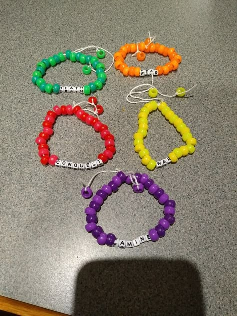 The Four Horsemen Of The Apocalypse Bracelets, 4 Horsemen Of The Apocalypse Bracelets, Four Horsemen Of The Apocalypse Bracelet, Character Bracelets, Four Horsemen Of The Apocalypse, Four Horseman, Bracelet Business, Kandi Inspo, Diy Kandi Bracelets