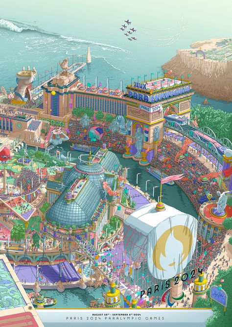 Architectural landmarks star in "utopian" poster for Paris 2024 Olympics Architectural Landmarks, Paris Olympics 2024, Rugby Sevens, Famous Bridges, 2024 Olympics, Iconic Poster, Olympic Torch, H.e.r Aesthetic, Paris Olympics