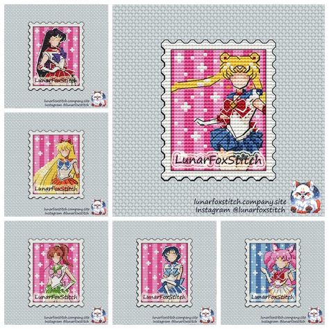 Sailor Moon Set of 6 stamp cross stitch pattern Stamp Cross Stitch, Moon Cross Stitch Pattern, Hama Art, Moon Cross Stitch, Moon Set, Stitch Witchery, Crafty Fox, Motifs Perler, Mini Cross Stitch