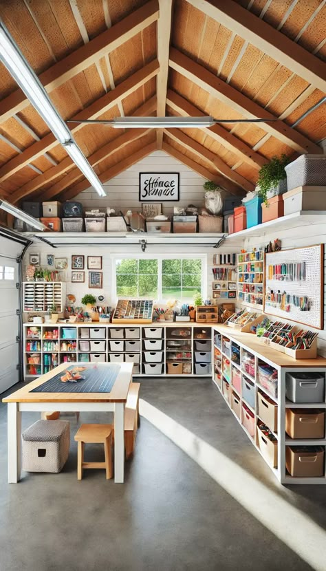 🚀 21 Stunning Garage Decor Ideas That Will Transform Your Space Into a Dream Haven! 🚗✨ She Shed Workshop Craft Rooms, Garage Craft Room Ideas, Garage Decor Ideas, Garage Art Studio, Home Art Studios, Garage Inspiration, Sewing Room Inspiration, Studio At Home, Craft Shed