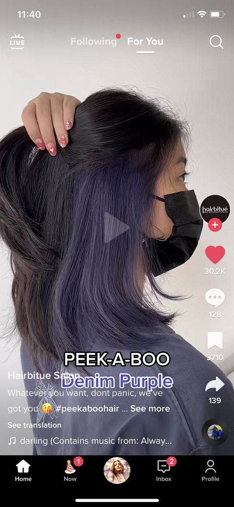 Short Purple Peekaboo Hair, Upper Back Hair Length Haircuts, Purple Peak A Boo Hair Brunette, Peek A Book Hair Color, Peek A Boo Hair Color Ideas For Black Hair, Purple Peak A Boo Hair, Peek A Boo Hair Color For Brunettes, Peak A Boo Highlights Brunettes, Peak A Boo Hairstyles