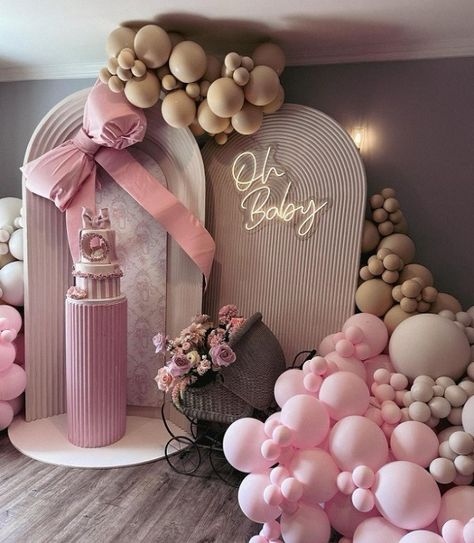 Coquette Baby Shower Ideas – Pink Bow Style – Baby Shower Ideas 4U Bow Decorations, Gender Reveal Baby Shower Themes, Sweet Sixteen Birthday Party Ideas, Bow Baby Shower, Bow Coquette, Pastel Balloons, Birthday Party Theme Decorations, Balloon Sculptures, Baby Shower Backdrop