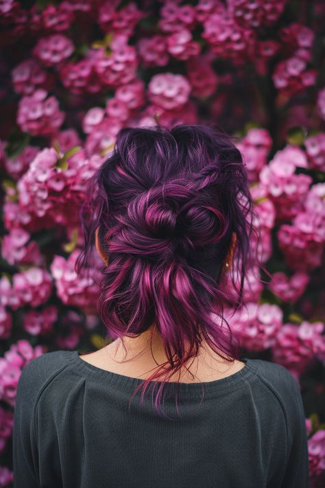 90+ Creative Purple Hair Color Ideas Colored Highlights Brown Hair, Newest Hair Trends 2024, Trendy Hair Dye Ideas, Trendy Hair Dye, Vivid Hair Color Ideas, Prom Hairstyles Short Hair, Dyed Hairstyles, Purple Hair Color Ideas, Hair Doos