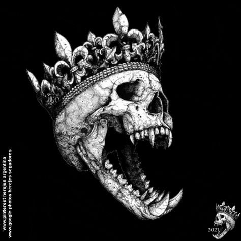 A Skull, Crown, Black And White, White, Black