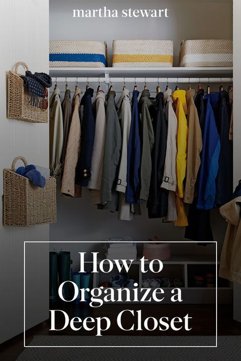 How to Organize a Deep Closet | A deep closet can be a hard space to optimize because there are parts that out of arms reach-and it's easy for it to become a catch-all for just about anything.  Here is some of our best expert advice for organizing a deep closet-and harnessing its full storage potential-no matter what room it's in.  #organization #closeorganization #organizingtips #marthastewart Organizing Deep Closets, Small Deep Closet, Organizing A Small Closet, Small Closet Organization Ideas, Wonderland House, Deep Closet, Closet Organisation, Closet Organization Ideas, Tips For Organizing