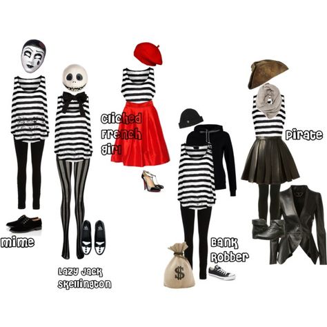 5 Halloween Costumes with 1 Shirt! 5 Halloween Costumes, 30 Days Of Halloween, Simple Costumes, Black And White Striped Shirt, Cops And Robbers, Easy Costumes, Halloween Costume Ideas, Only 1, Striped Shirt