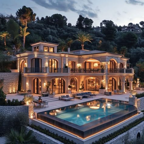 Limestone Mansion, Big Beautiful Houses, Mansion Aesthetic, Big Mansions, Mediterranean Mansion, Beautiful Boards, French Estate, House Models, Money Luxury