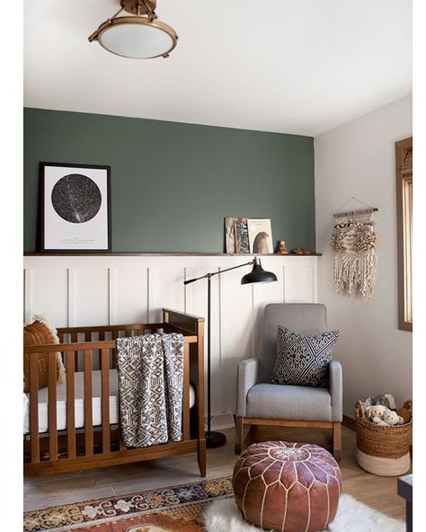 Another gorgeous shade of green. This time used in a gender neutral nursery. Thoughts? I love ❤️ @brepurposed ? . . #nuserydecor #nursery… Vintage Nursery Boy, Sheila E, Baby Room Neutral, Board And Batten Wall, Kids Bedroom Designs, Green Nursery, Nursery Baby Room, Board And Batten, Baby Bedroom