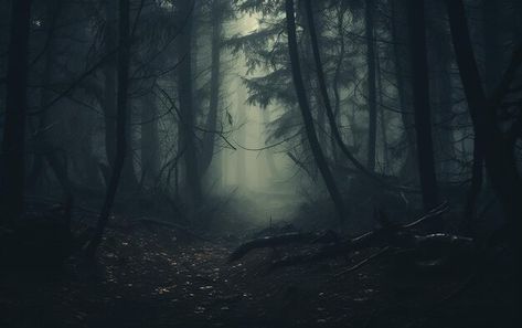 Photo enchanted wilderness spooky forest... | Premium Photo #Freepik #photo Spooky Forest, Scary Forest Art, Dark Forest Art Fantasy Woods, Horror Forest Background, Spooky Forest Background, Spooky Forest Illustration, Spooky Woods, Creepy Woods Dark Forest, Haunted Forest