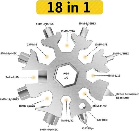 Beer Bottle Cap, Multipurpose Tools, Snowflake Shape, Phillips Screwdriver, Torque Wrench, Carabiner Clip, Metal Keychain, Multi Tool, Home Outdoor