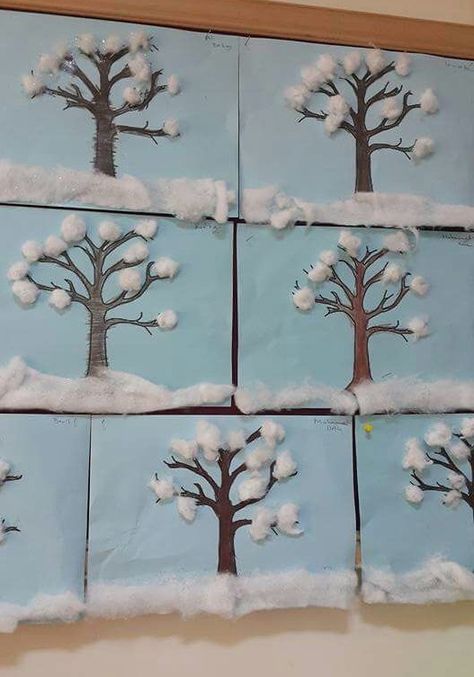 Craft Ideas For Elementary Students, Craft With Cotton, Winter Tree Crafts, Funny Crafts, Snow Crafts, Winter Craft Ideas, Winter Crafts Preschool, Seasons Activities, Winter Art Projects