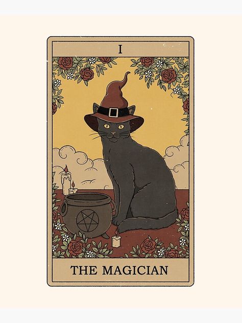 "The Magician" Mounted Print by thiagocorream | Redbubble Magician Art, Eight Of Wands, The Magician Tarot, Magick Book, Aesthetic Retro, Black Cat Art, Tarot Cards Art, A Black Cat, Tarot Art