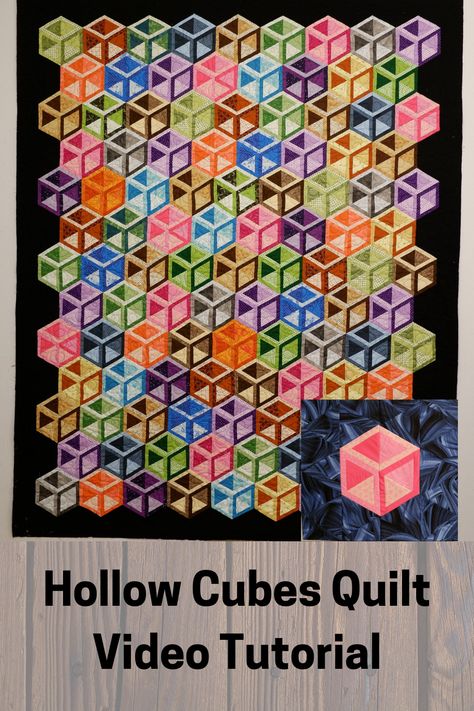 Cube Blocks Patterns, Cube Quilt Pattern, 3d Cube Quilts, Escher Quilt Patterns Free, One Block Wonder With Cubes, 365 Quilt Block Challenge, 3d Cube Quilt Pattern, Hour Glass Quilt Block Tutorial, Hollow Cubes Quilt Pattern