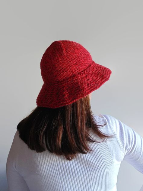 Red Bucket Hat, Wool Bucket Hat, Bucket Hat Crochet, Chunky Knit Hat, Hand Knit Hat, Cloche Hat, Hat For Women, Red Hat, Etsy Sales