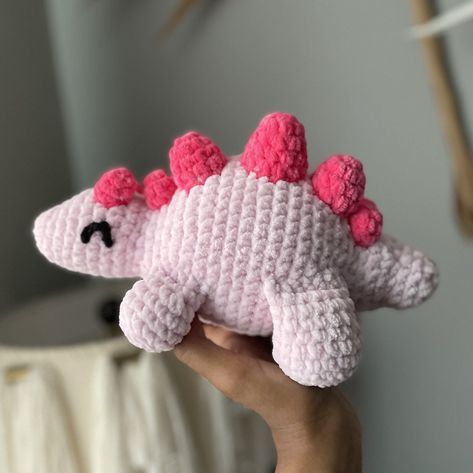 Crochet Stegosaurus, Dino Plushie, Dino Plush, Crochet Dino, Crochet Strawberry, Dinosaur Plush, Fun Crochet Projects, Poly Mailers, Polyester Yarn