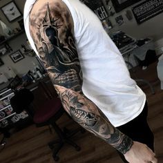 Lotr Sleeve Tattoos For Guys, Lord Of The Rings Arm Tattoo, Ringwraith Tattoo, Lord Of The Rings Sleeve Tattoo, Balrog Tattoo, Lotr Sleeve, Smaug Tattoo, Lord Of The Rings Sauron, Hobbit Tattoo