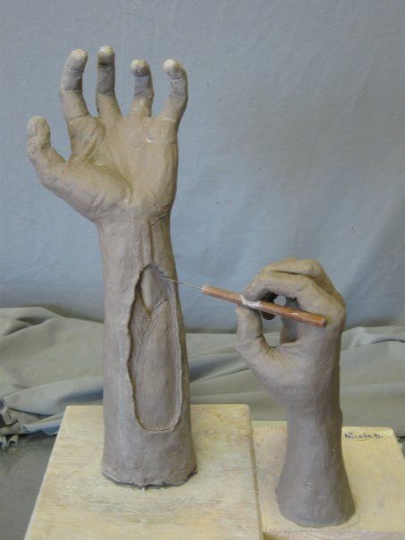 Clay hands interacting Holding Hands Sculpture, Gcse Clay Project, Hand Sculpture Art, Plaster Hands Ideas, Nonfunctional Ceramics, Hand Sculpture Clay, Hands Interacting, Funny Clay Ideas, Clay Hand Sculpture