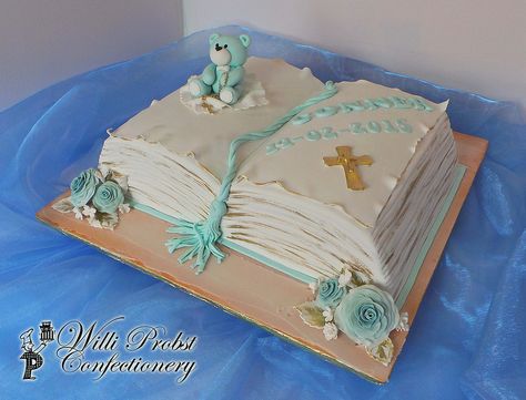 Bible shaped baptism cake Torte Za Krizmu, Dedication Cake, Bible Cake, Diy Cupcake Stand, Book Cakes, Diy Cupcake, Book Cake, Baby Dedication, Baptism Cake