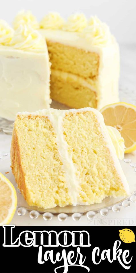 One bite of this lemon layer cake will have you begging for more! It's packed with lemony flavor from the cake and the fluffy buttercream frosting. The ingredients are simple, and the cake is moist and tender. Unique Birthday Cake Ideas, Best Lemon Cake Recipe, Easy Lemon Cake Recipe, Lemon Birthday Cakes, Delicious Lemon Desserts, Easy Lemon Cake, Lemon Layer Cake, Unique Birthday Cake, Lemon Cake Easy