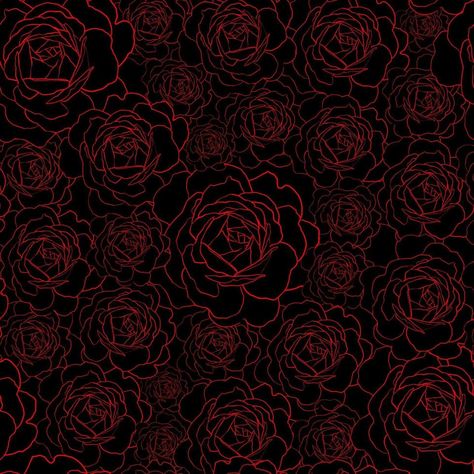 Seamless pattern with red rose flowers outline on the black background. Floral hand drawn ornament in sketch style. Flowers Outline, Red Roses Background, Black And Red Roses, Red And Black Background, Tropical Flowers Pattern, Creative Backdrops, Flower Pattern Drawing, Red Roses Wallpaper, Wallpaper Seamless