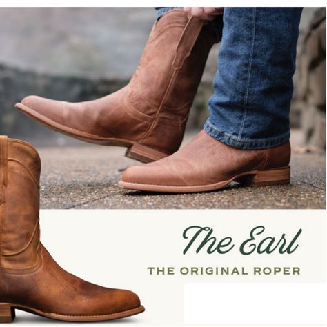 The Earl Is A Versatile Roper Boot With Universal Appeal. Designed To Be Both Practical And Stylish, It Features A Heel Shorter Than That Of A Traditional Cowboy Boot. The Vamp Is Left Unadorned In Order To Showcase The Ultra-Soft, Hand-Burnished Goat Leather. Oil Rich Hide Adds Patina From The First Wear, Putting Your Stamp On These Boots Of Character. 1 ⅛” Stacked Leather Heel With Rubber End Cap ¾ Goodyear Welt Construction Cowhide Lining Leather Sole Reinforced Pull Straps Size 15 D No Box U Tecovas Boots Mens, Tecovas Boots, Roper Boots, Cowboy Boot, Goat Leather, Goodyear Welt, Western Cowboy Boots, The Vamps, Soft Hand