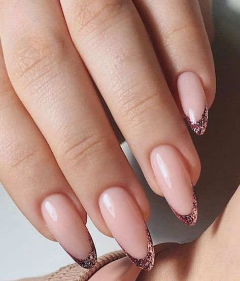 Glitter French Tip Nails, Gold Nail Ideas, Glitter French Tip, Rose Gold Nails Glitter, Diamond Nail Designs, Matte Pink Nails, Pink French Nails, Glitter French Tips, Glitter French Manicure