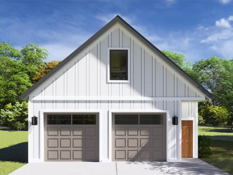 065G-0068: Garage Loft Plan with One Drive-Thru Bay 2 Door Garage, 2 Car Garage Apartment, Garage Stairs, Garage Plans With Loft, 2 Car Garage Plans, Garage Designs, Garage Apartment Plan, Loft Plan, Garage Loft