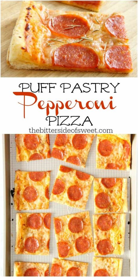 Puff Pastry Pepperoni Pizza, Pizza Using Puff Pastry, Puff Pastry Pizza Recipes, Puff Pastry Pepperoni, Pastries Ideas, New Appetizers, Puff Pastry Recipes Dinner, Puff Pastry Pizza, Sweet Pizza