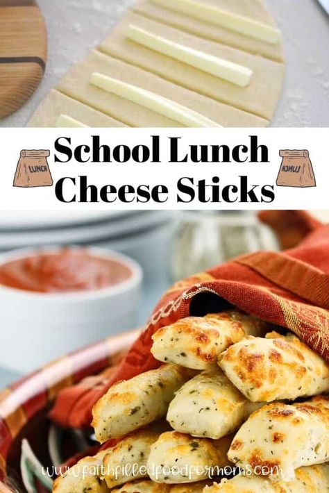 School Cheese Sticks Recipe, School Cheese Sticks, Cafeteria Cheese Sticks, School Pizza Sticks Recipe, Easy Homemade School Snacks, Home School Lunches, Freeze Ahead School Lunches, Italian School Lunch, Recipes Using Cheese Sticks