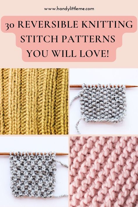 100 Days Of Knit Stitches, Two Sided Knitting Pattern, Reversible Knitting Stitches, Knit Stitch Patterns Free, Knitting Stitch Patterns, Types Of Knitting Stitches, Knit Stitches For Beginners, Knitted Squares, Slip Stitch Knitting