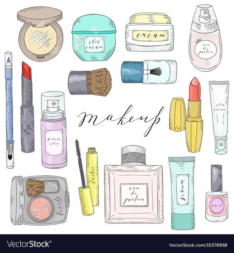 Makeup Sketch, Makeup Printables, Watercolor Makeup, Paper Makeup, Food Art For Kids, Paper Dolls Clothing, Beauty And Makeup, 4 Elements, Cosmetic Sets