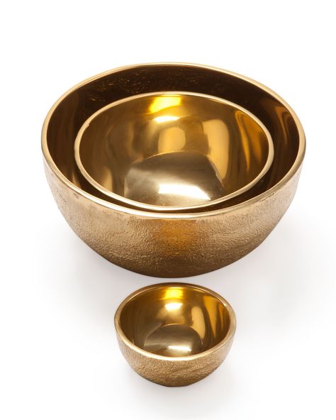 Striking Gold: Aerin Lauder's Home Line Metal Vessel, Aerin Lauder, Nesting Bowls, Elle Magazine, Elle Decor, Home Decor Accessories, Decorative Objects, Modern Decor, Diamond Rings