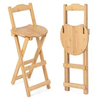 Folding Bar Stools, Folding Bar, Chaise Haute Bar, Stool With Backrest, Wooden Folding Chairs, Bar Sala, Bamboo Bar, Bamboo Construction, Portable Chair